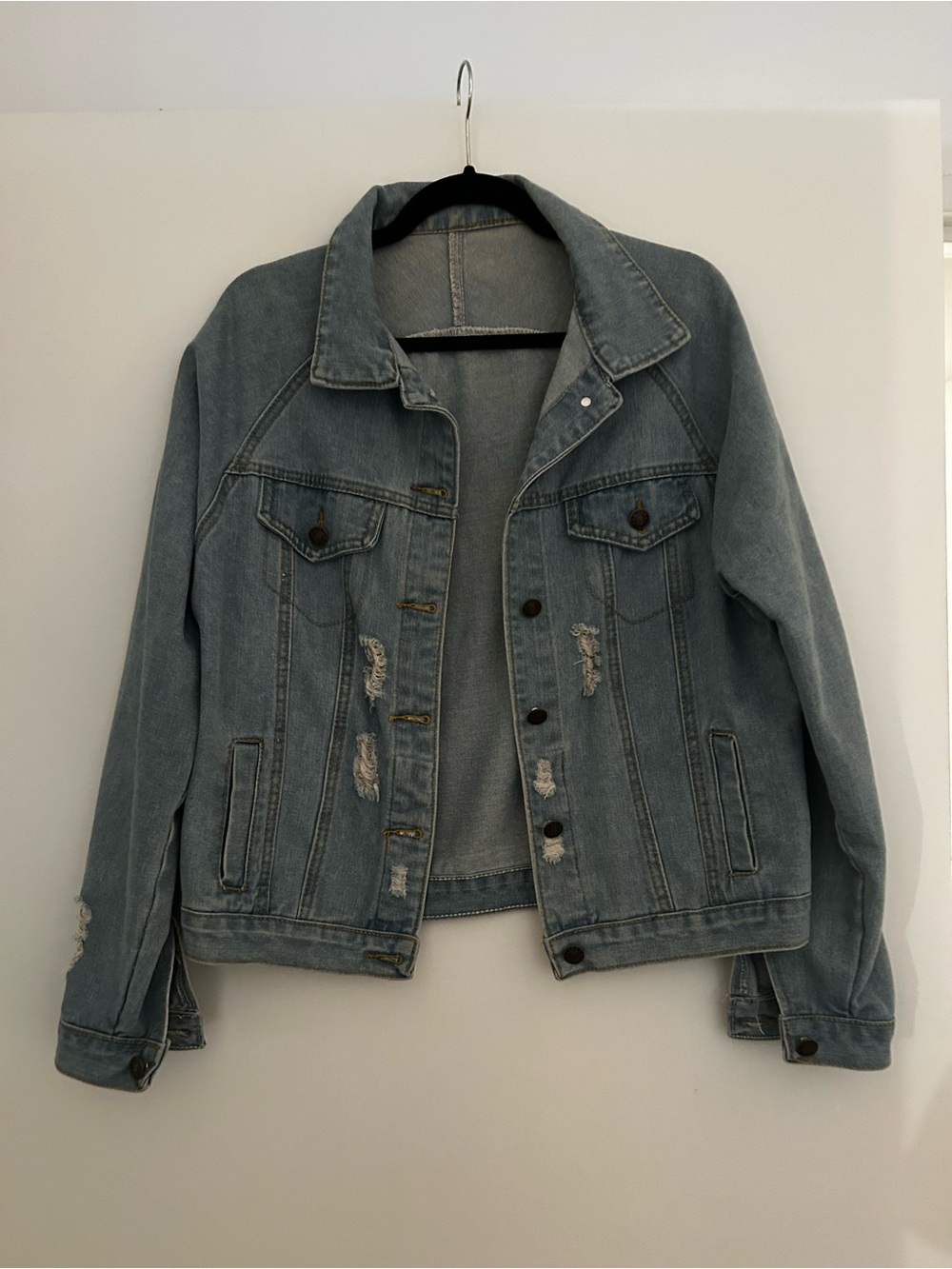 Brandy Melville-style Light Blue Distressed Denim Jacket - Women